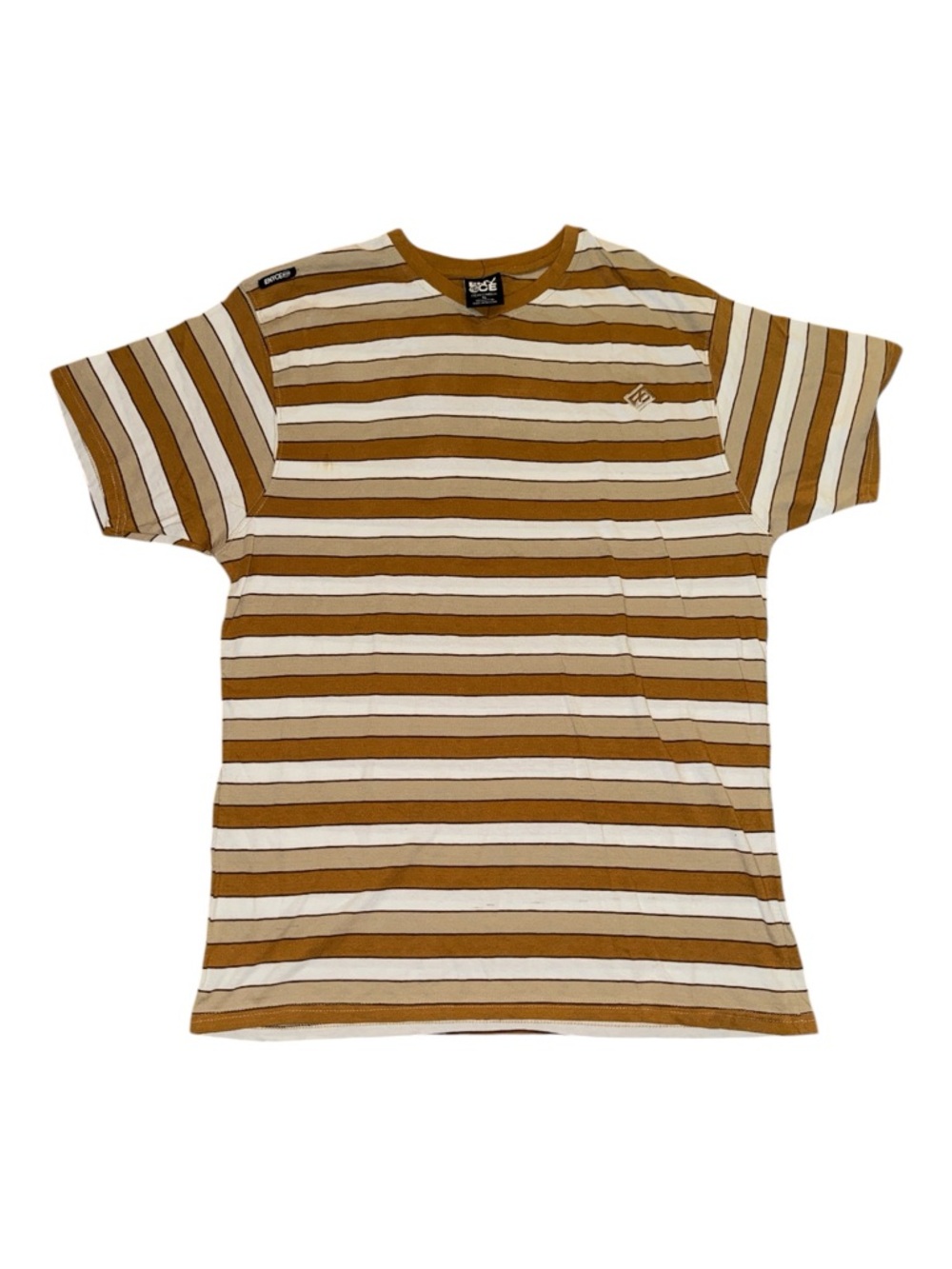 Enyoce Striped Short-Sleeve Crewneck Tee in Tan & White size Xl